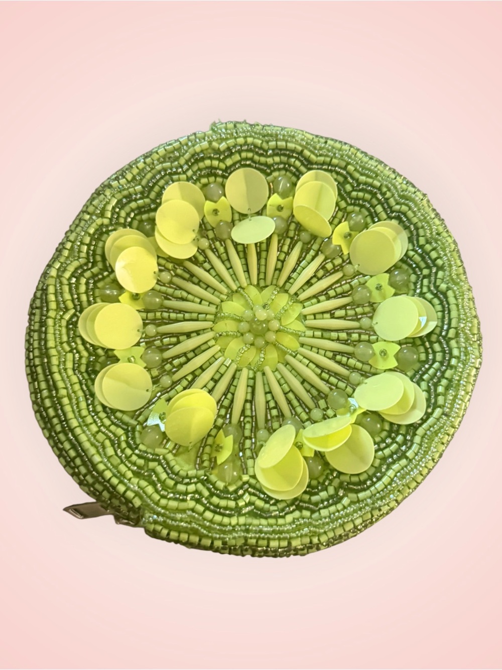 Hand-Beaded Lime Green Decorative Accent Pillow Cover